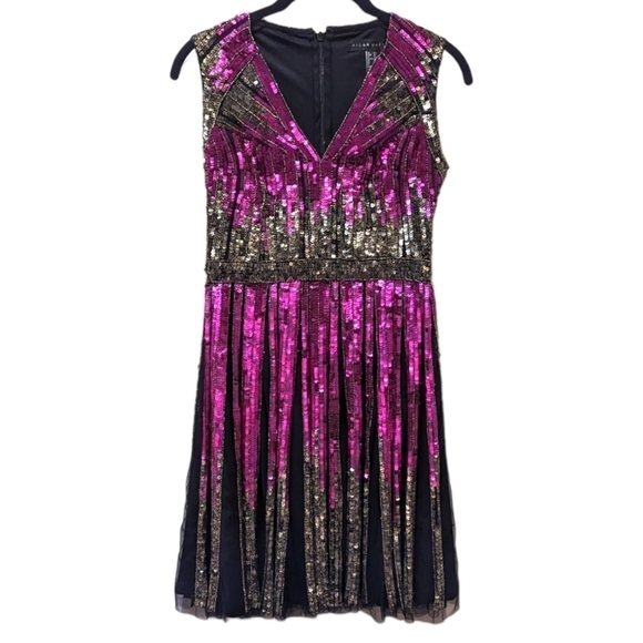 Aidan Mattox Vibrant Pink Sequinned Skater Sleeveless Cocktail Dress (0) - Picture 1 of 7
